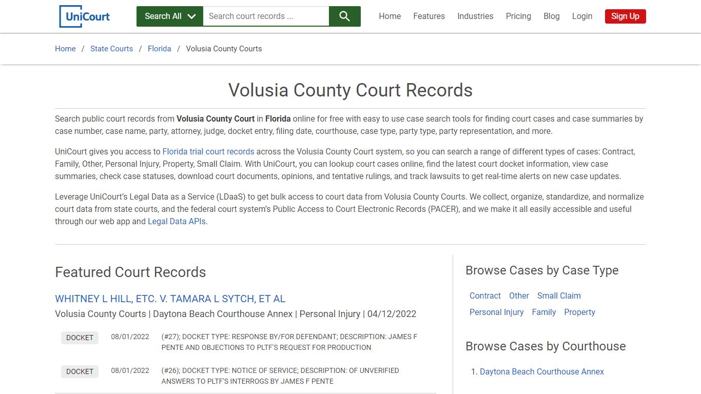 Volusia County Court Records | Florida | UniCourt